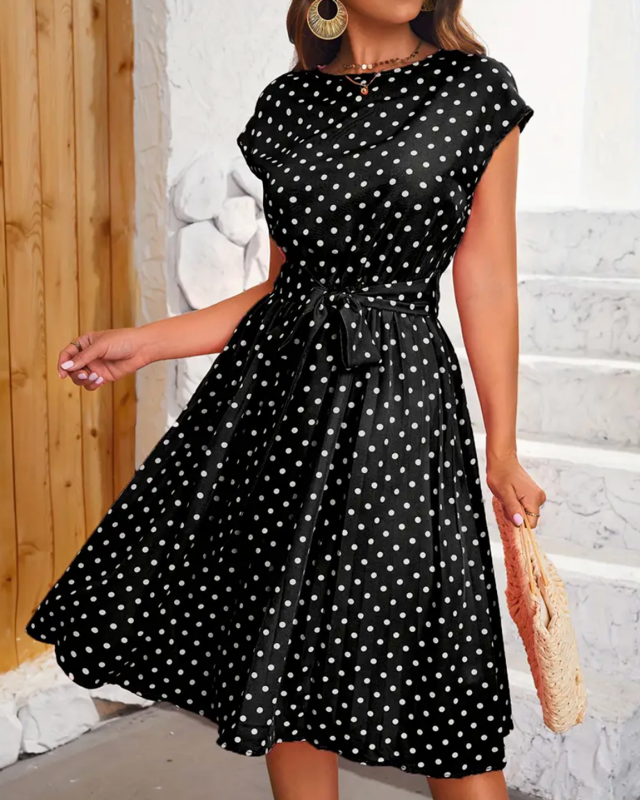 Grace Statement Polka Dot Midi Dress with Tie Belt Evening Wear Edit