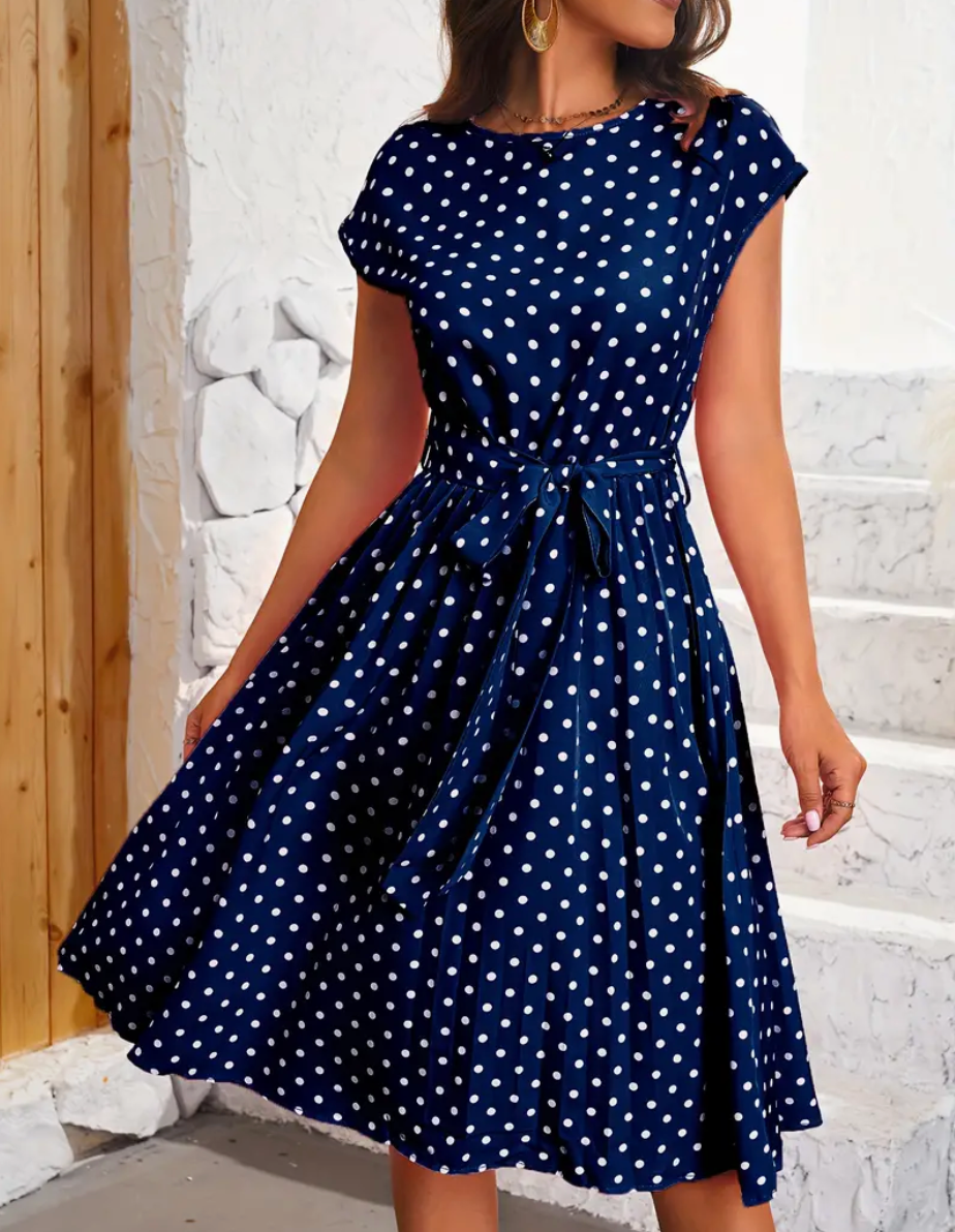 Grace Statement Polka Dot Midi Dress with Tie Belt Evening Wear Edit
