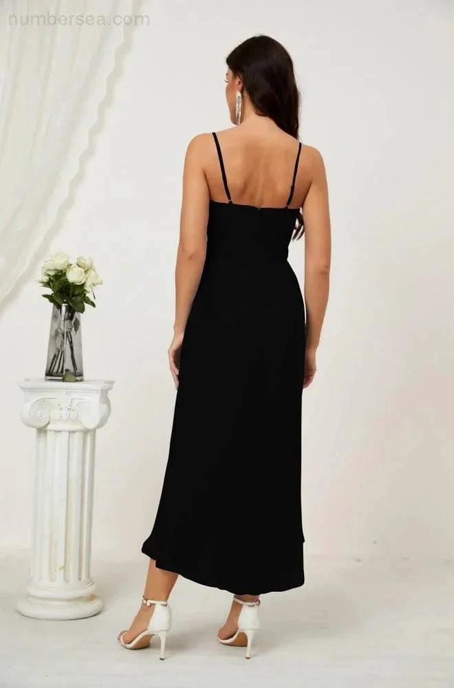 ZapDress Spaghetti Chiffon V Neck Bridesmaid Dress Mid-Length Slit Formal Prom Dress Homecoming Dress 2803 (ZD16952)