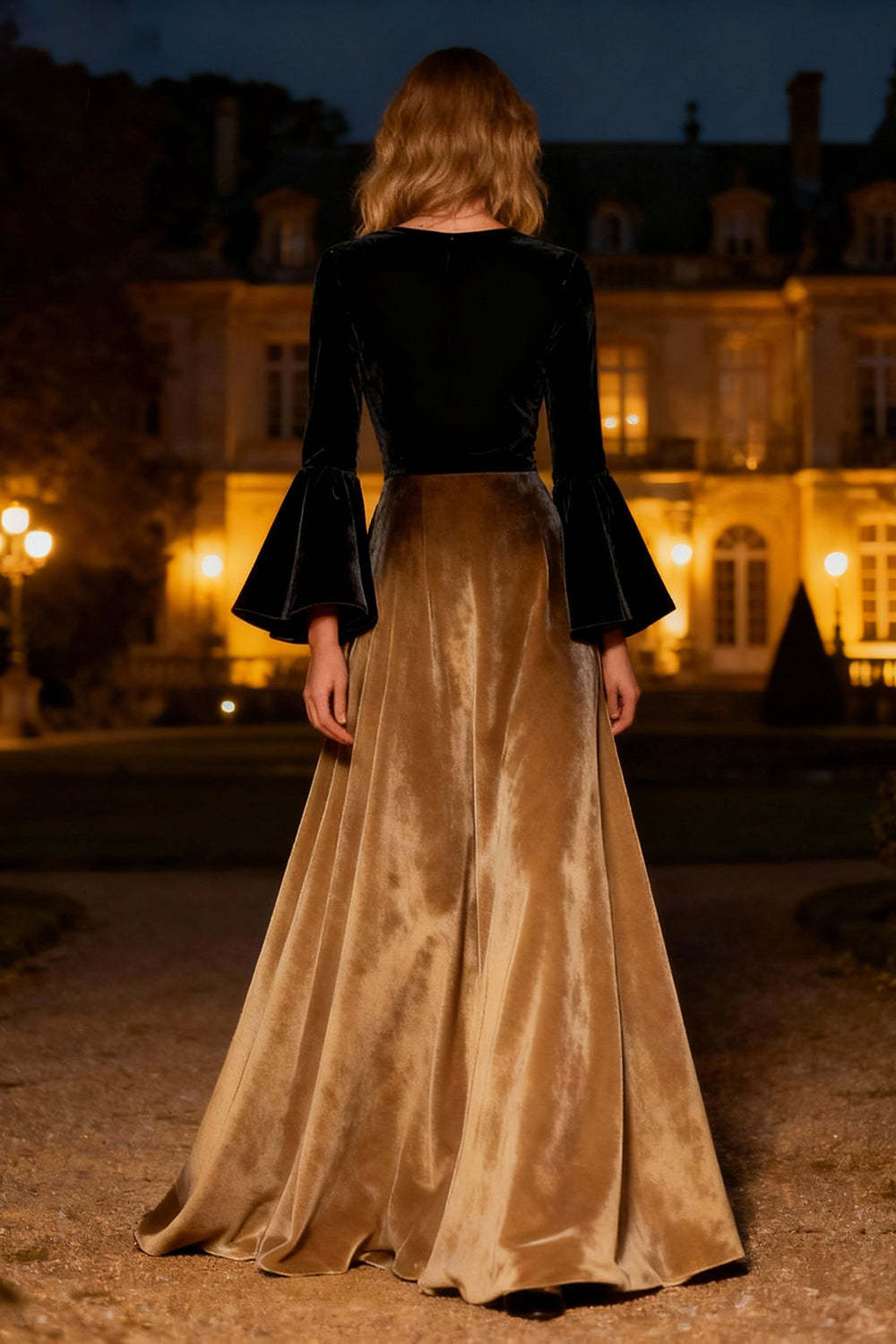Suzhoufashion Black A-Line Velvet Long Sleeves Holiday Party Dress
