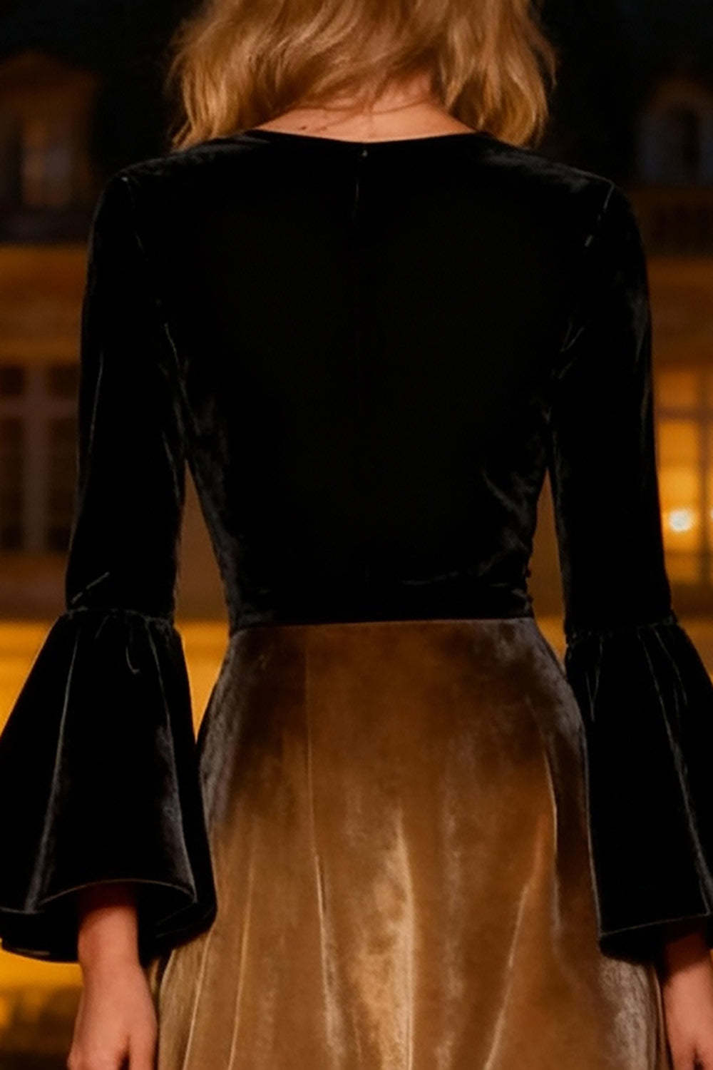 Suzhoufashion Black A-Line Velvet Long Sleeves Holiday Party Dress