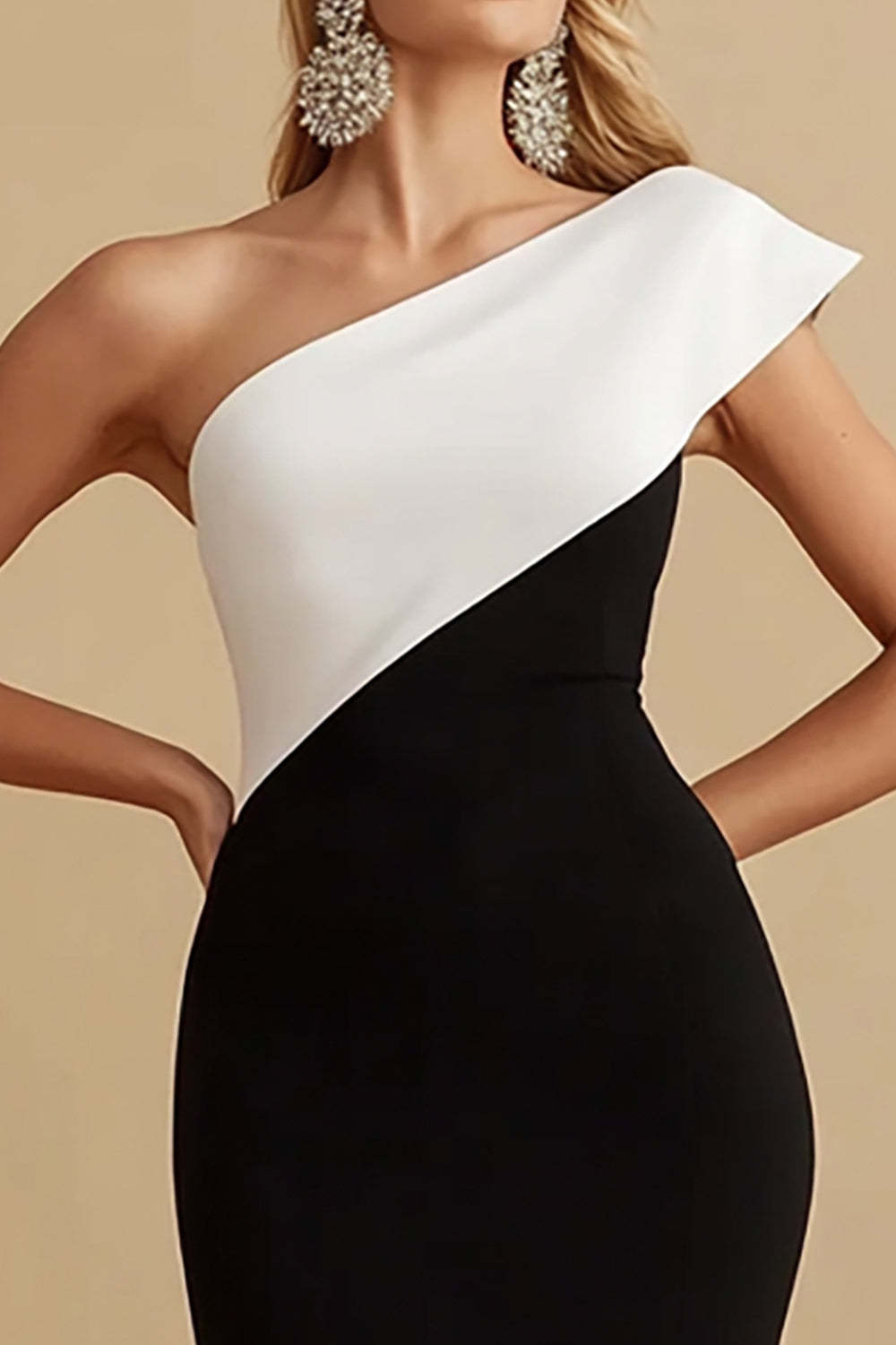 Suzhoufashion Black And White Mermaid One Shoulder Long Satin Evening Dress