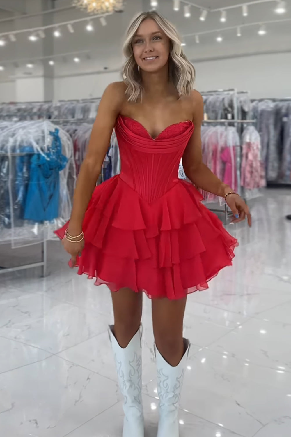 Black Corset A Line Homecoming Dresses Short Cocktail Dresses With Ruffles