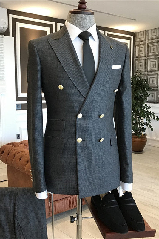 Black Double Breasted Peaked Lapel Business Suit