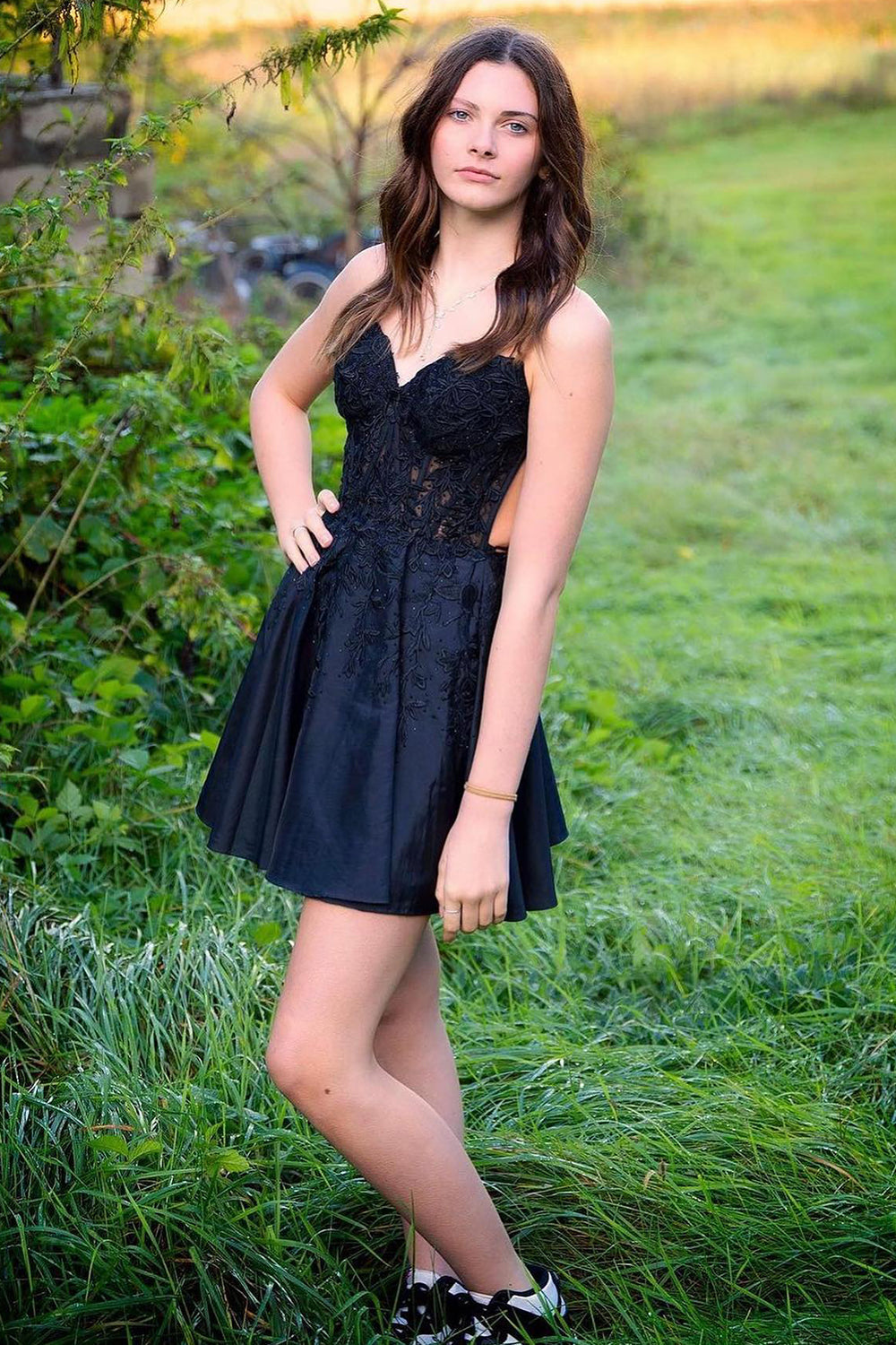 Black Homecoming Dresses A Line Backless Halter Short Cocktail Dresses with Lace