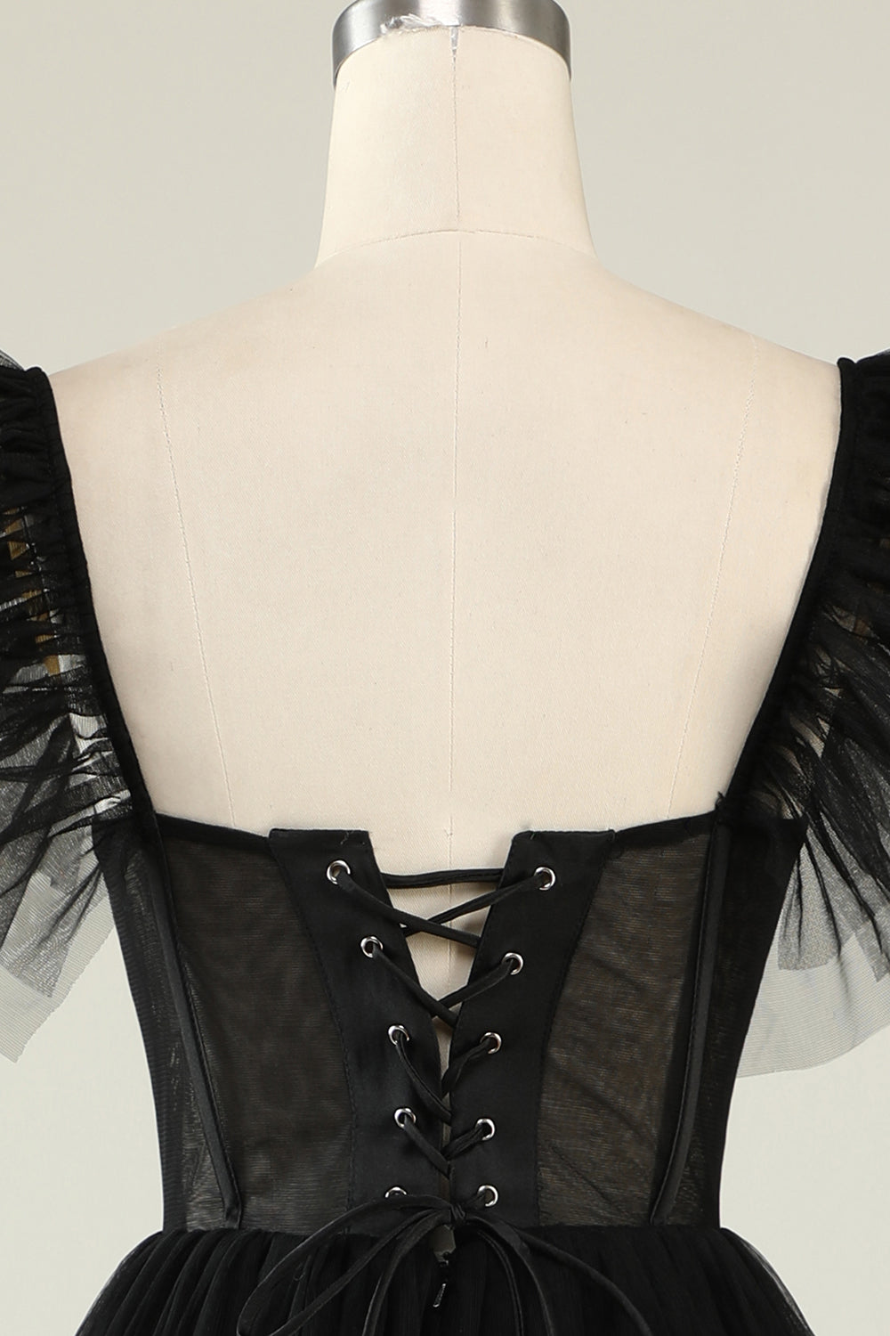 Black Homecoming Dresses A-Line Corset Ruffled Tulle Prom Dress