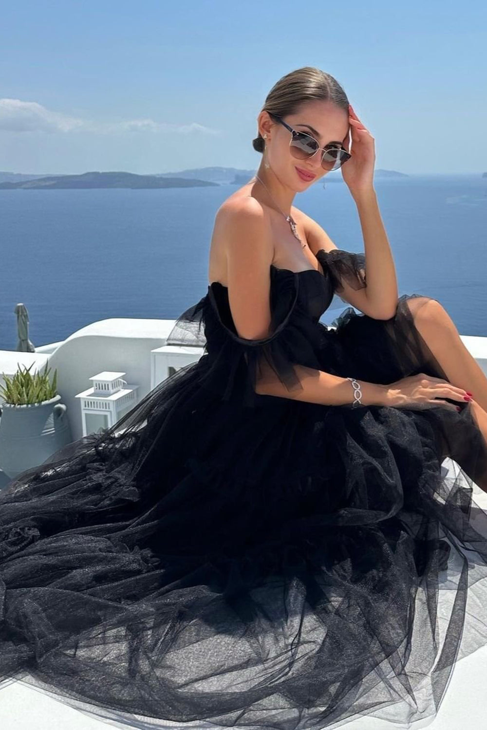 Black Homecoming Dresses A-Line Corset Ruffled Tulle Prom Dress