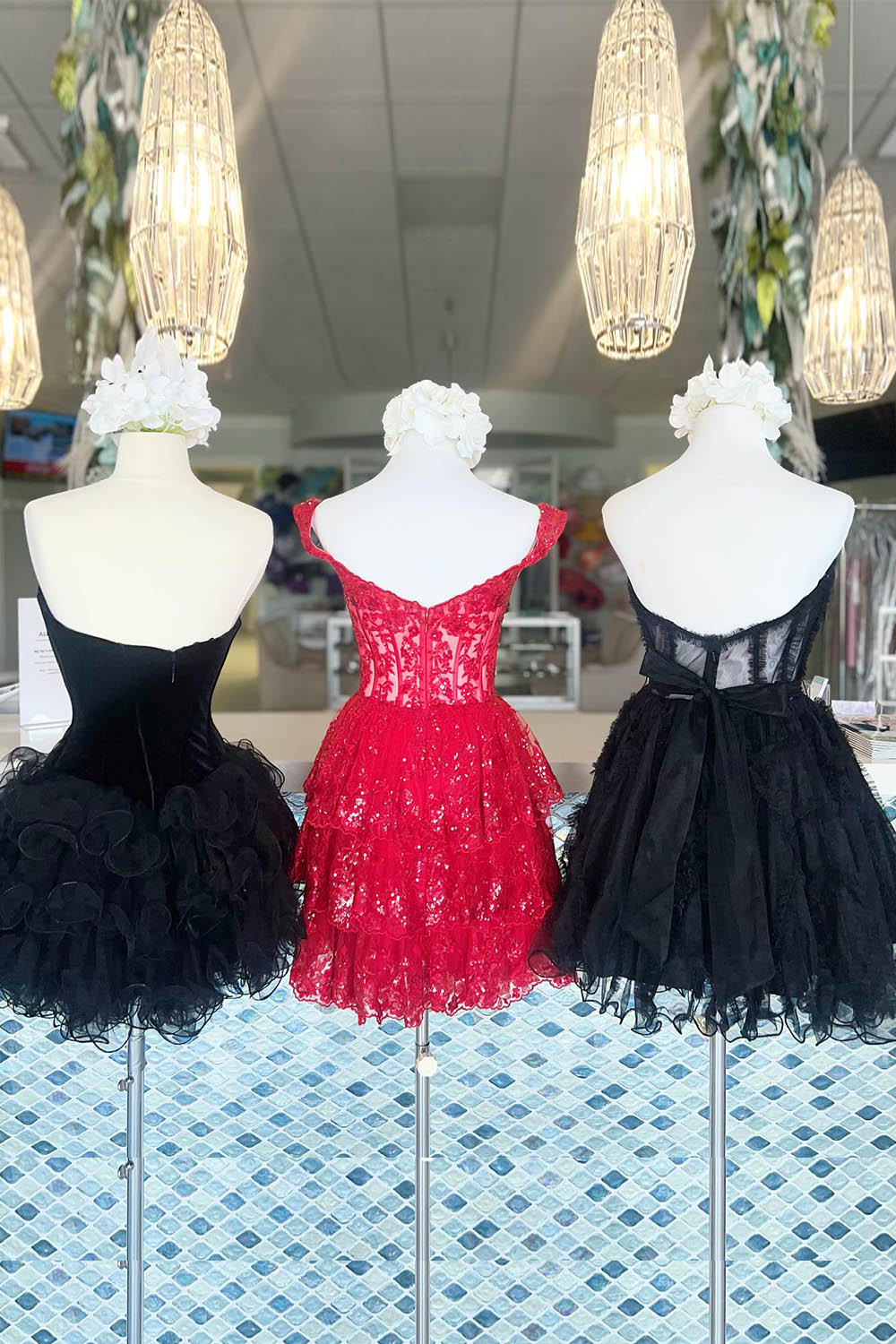 Black Homecoming Dresses Corset Sweetheart A-Line Short Tulle Prom Dress