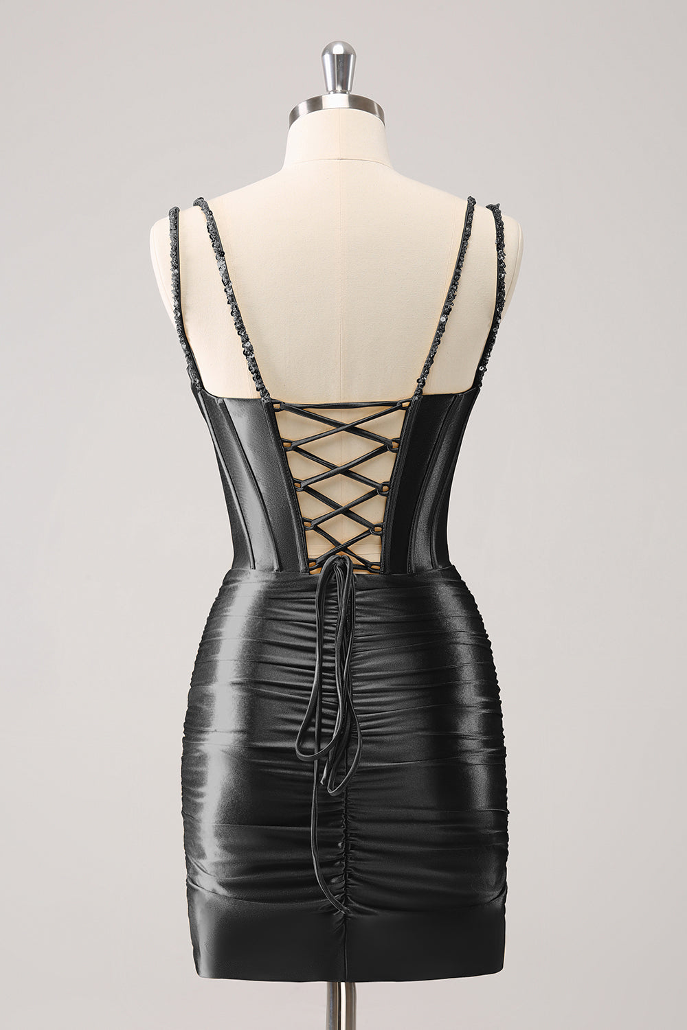 Black Homecoming Dresses Spaghetti Straps Tight Corset Prom Dress with Sequin