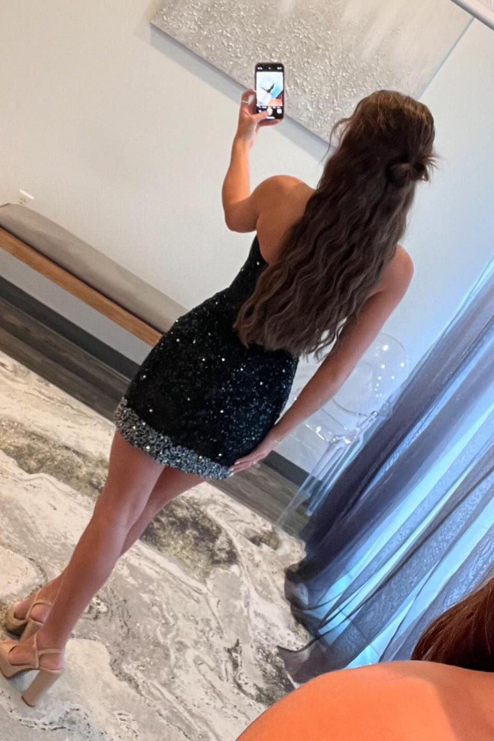 Black Homecoming Dresses Strapless Corset Short Cocktail Dresses with Beadings