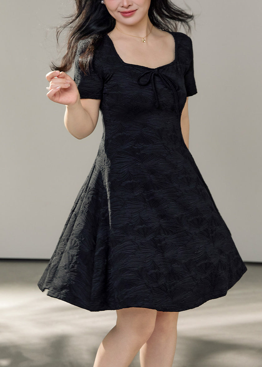 Black Jacquard Cotton Mid Dress Exra Large Hem Summer