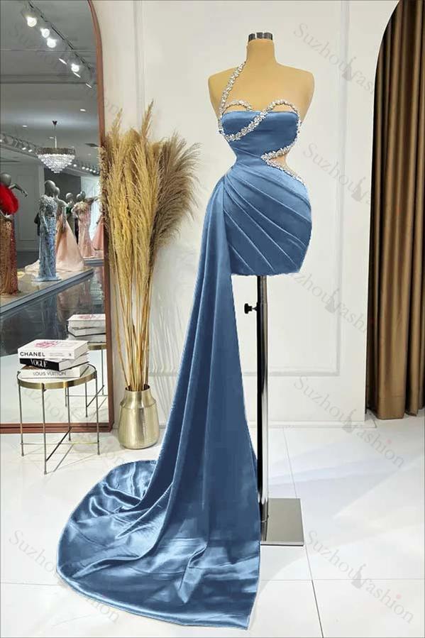 Black One Shoulder Sleeveless Short Homecoming Dress Pleated With Ruffles