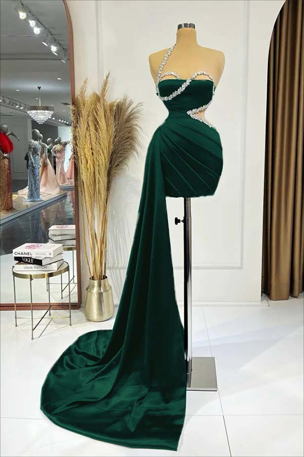 Black One Shoulder Sleeveless Short Homecoming Dress Pleated With Ruffles