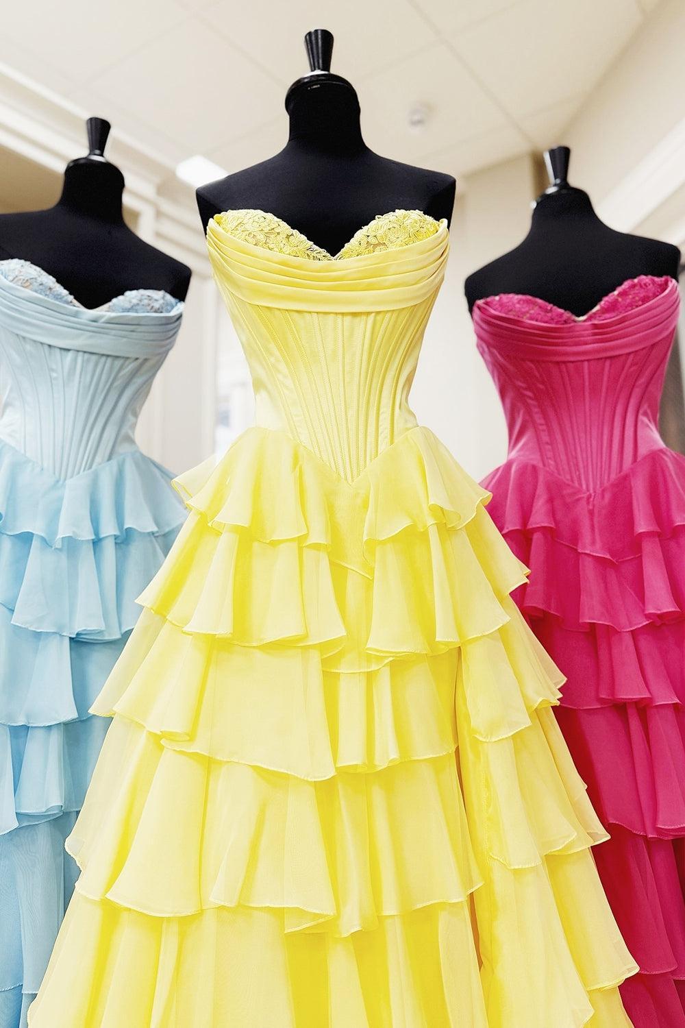 Black Prom Dress A Line Sweetheart Ruffled Corset Long Formal Dress With Slit