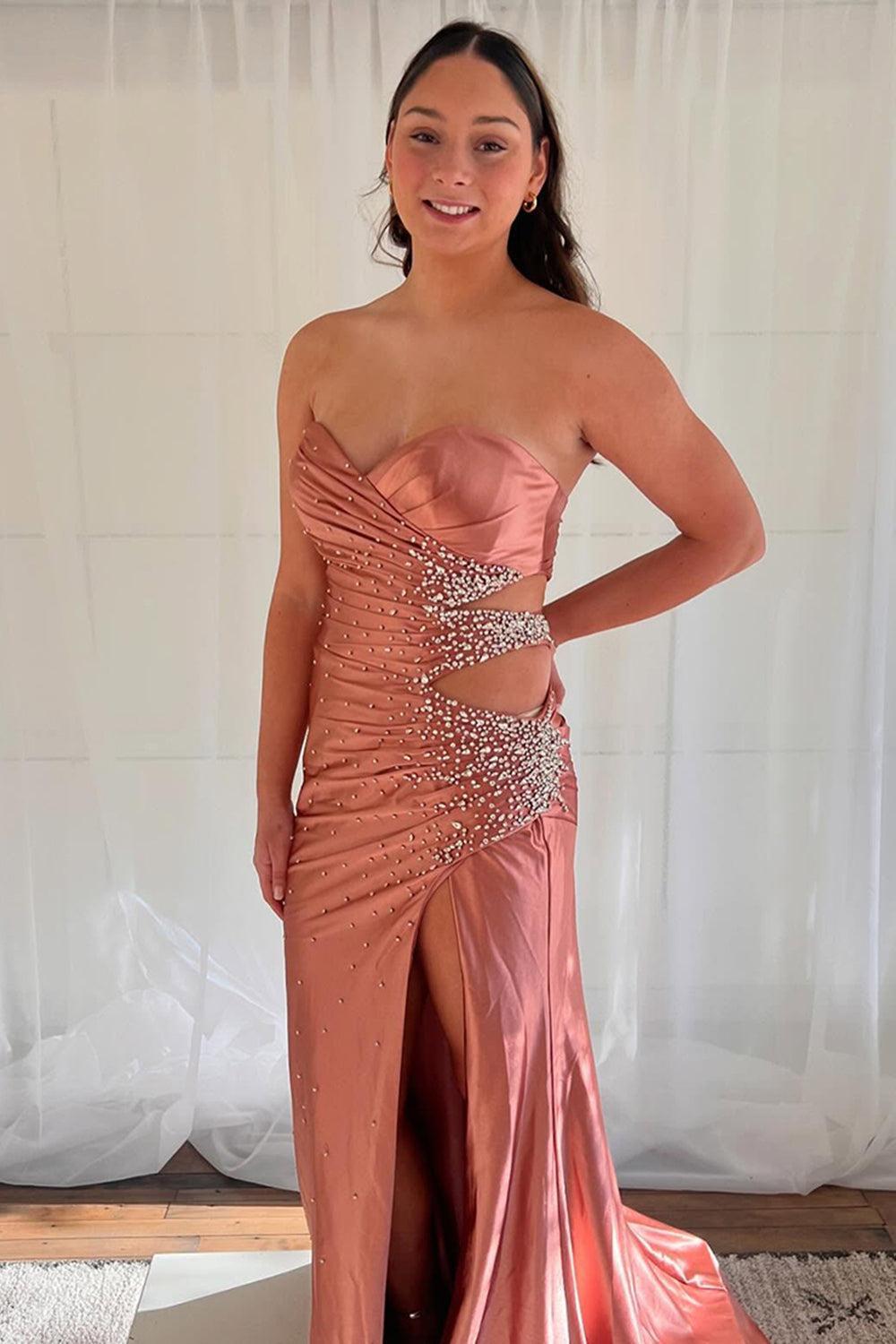 Black Prom Dress Beaded Mermaid Sweetheart Long Formal Dress With Slit