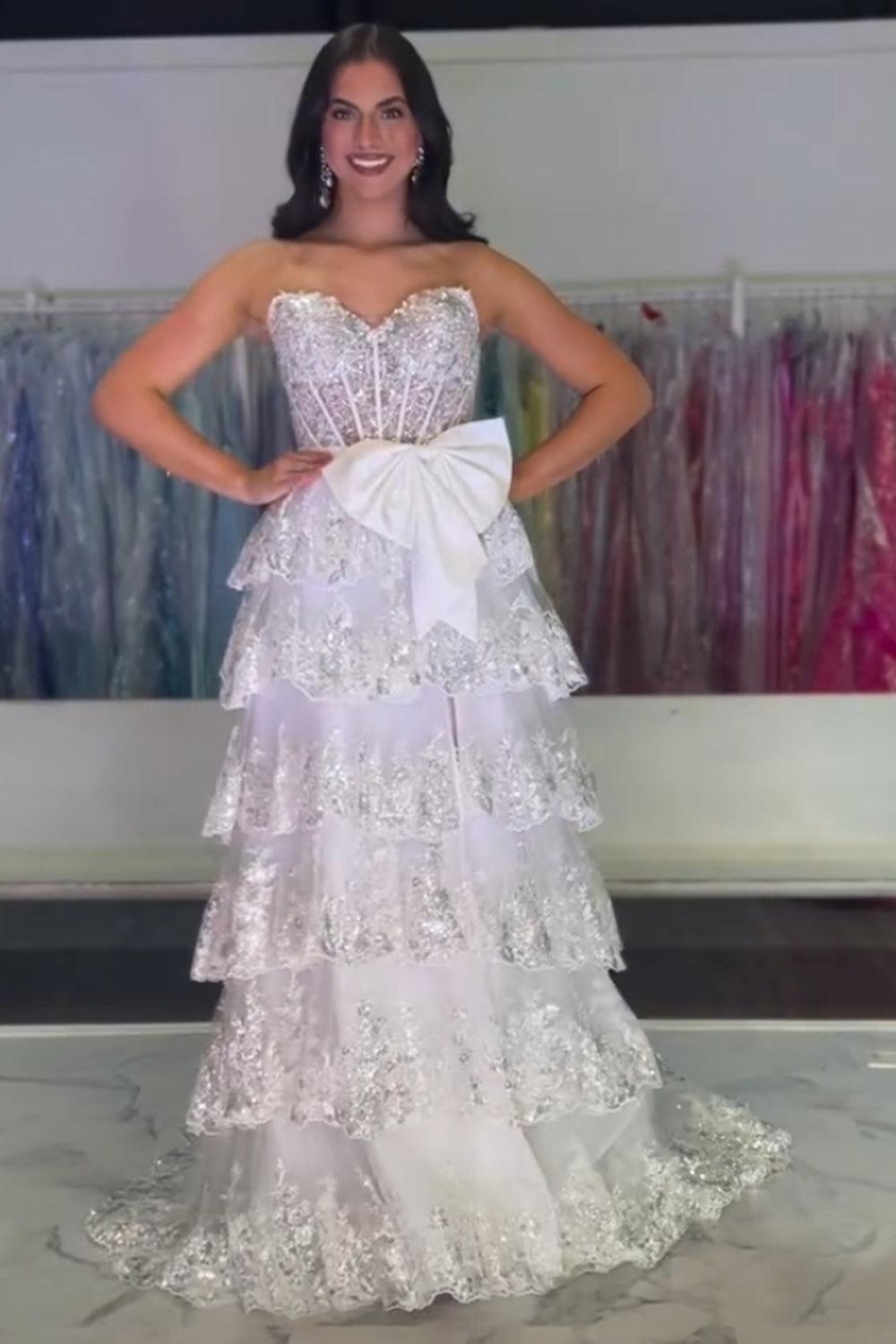 Black Prom Dress Sweetheart Ruffled Bow Long Formal Dress With Slit