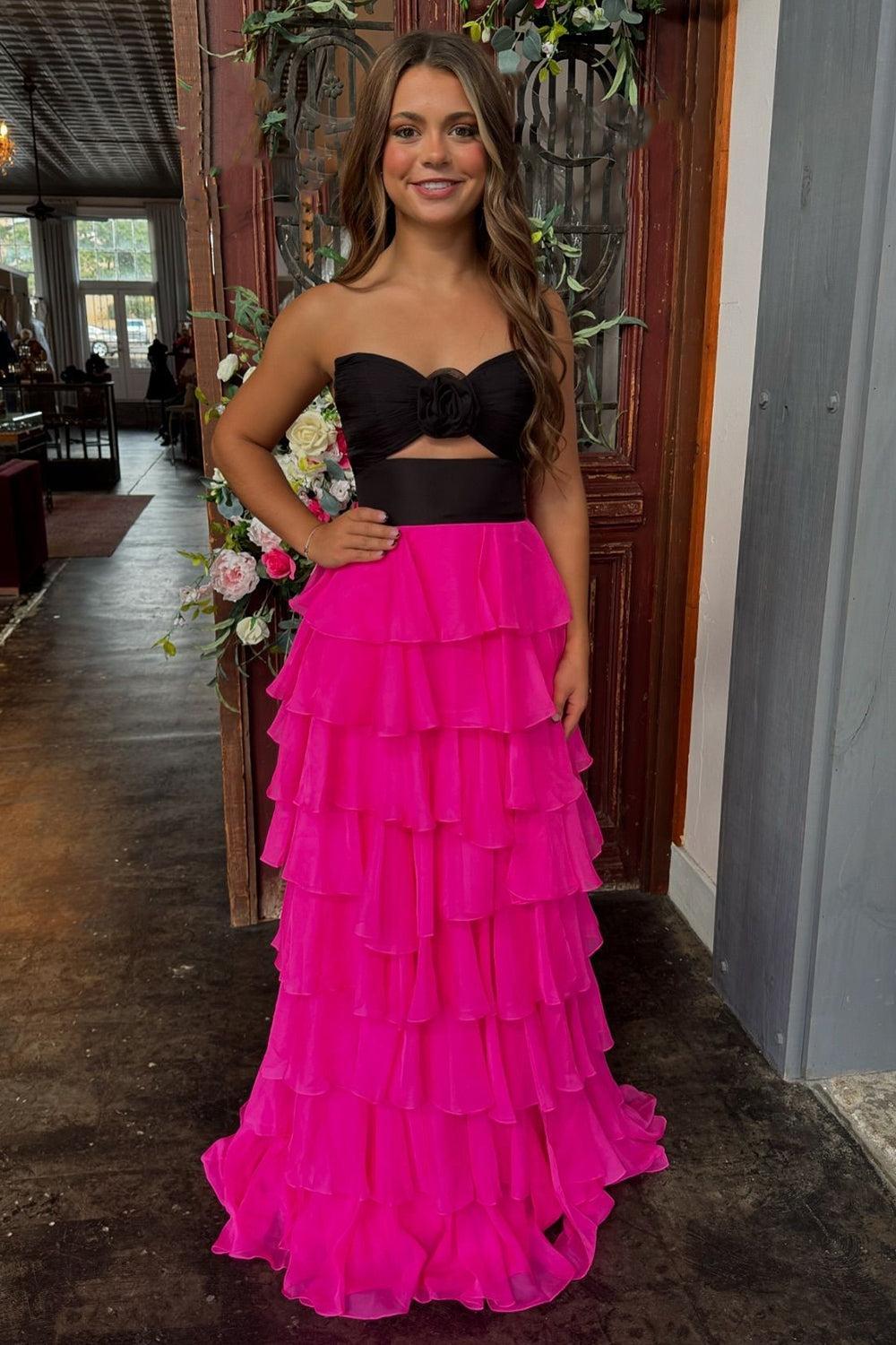 Black Prom Dress White Prom Dress Sweetheart Ruffled Long Formal Dress With Slit
