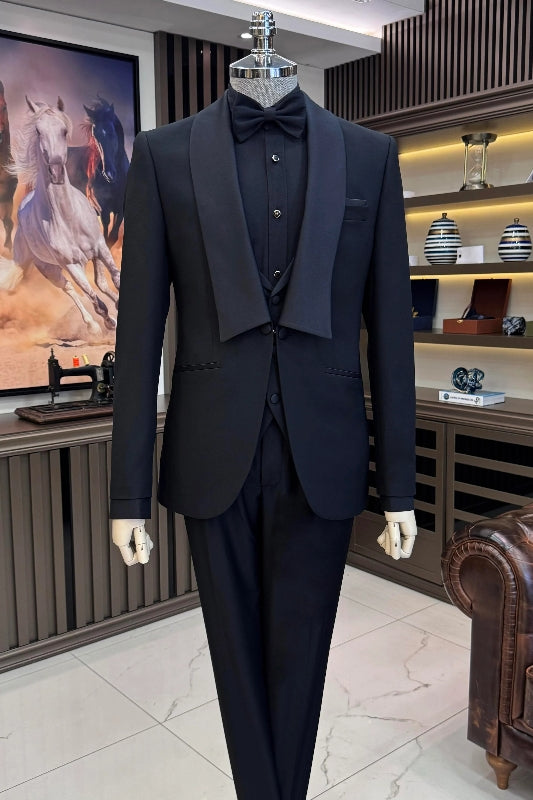 Black Shawl Lapel 3 Piece Wedding Men's Suit