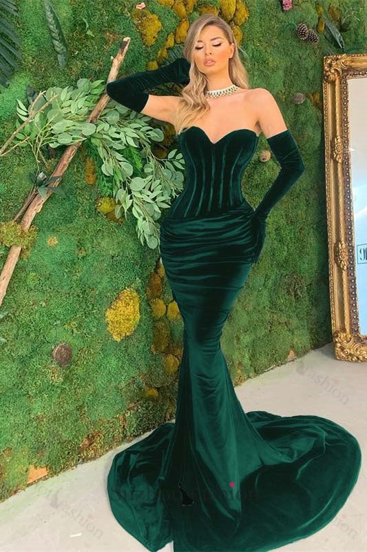 Black Sweetheart Mermaid Prom Dress Velvet Long Christmas Dress