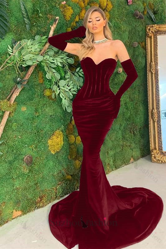 Black Sweetheart Mermaid Prom Dress Velvet Long Christmas Dress