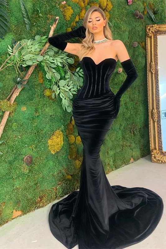 Black Sweetheart Mermaid Prom Dress Velvet Long Christmas Dress