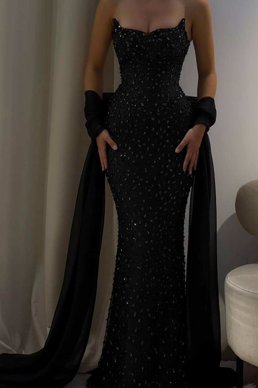 Strapless Sleeveless Long Mermaid Evening Formal Dress With Beading