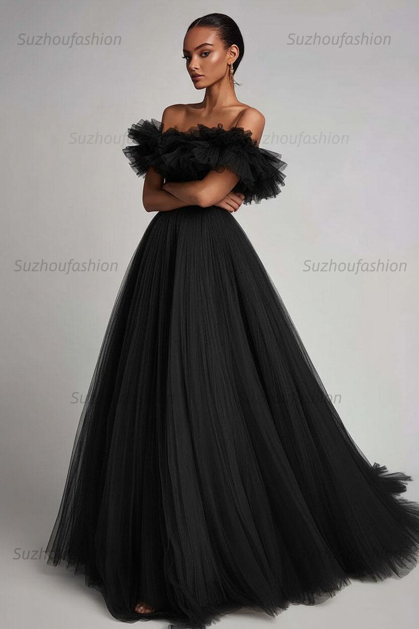 Dusty Sage Prom Dress Tulle A Line Long Formal Dress With Ruffles