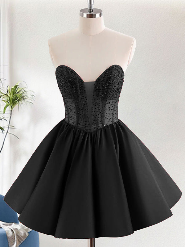 A Line Strapless Ruffle Short Homecoming Dress with Beading - VelvetHem