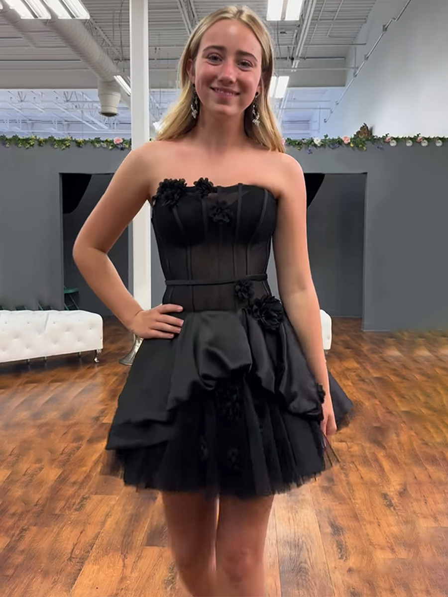 Floral A Line Strapless Short Homecoming Dress - VelvetHem