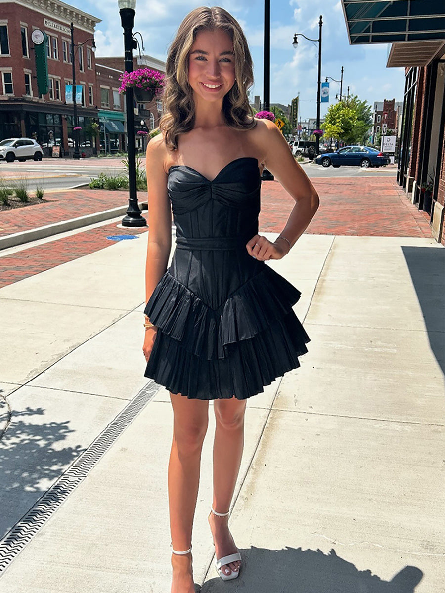 Sweetheart A Line Short Tiered Homecoming Dress with Ruffles - VelvetHem