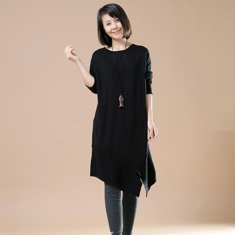 Black asymmetrical sweaters new women winter dresses