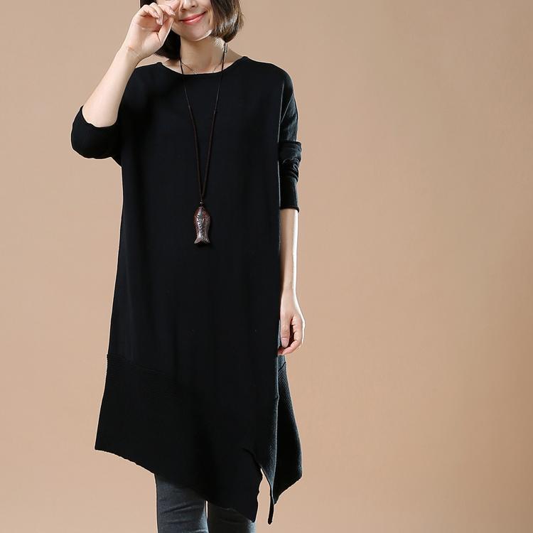 Black asymmetrical sweaters new women winter dresses