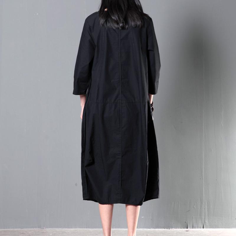 Black half sleeve long sundress oversize cotton caftan gown maxi dress summer clothing