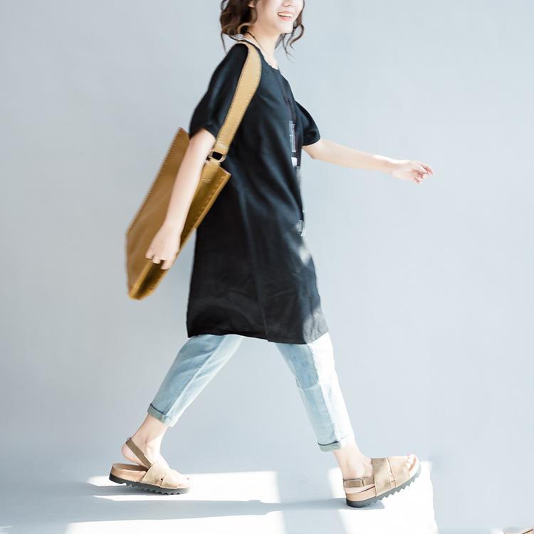 Black oversize print linen blouses linen dresses shirts