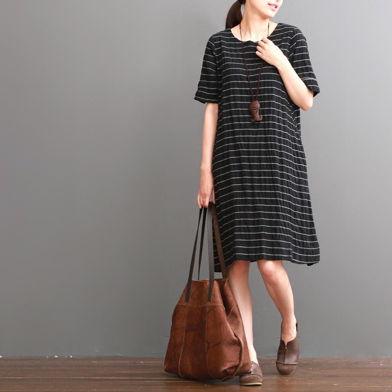 Black striped cotton sundress oversize cotton shift dresses