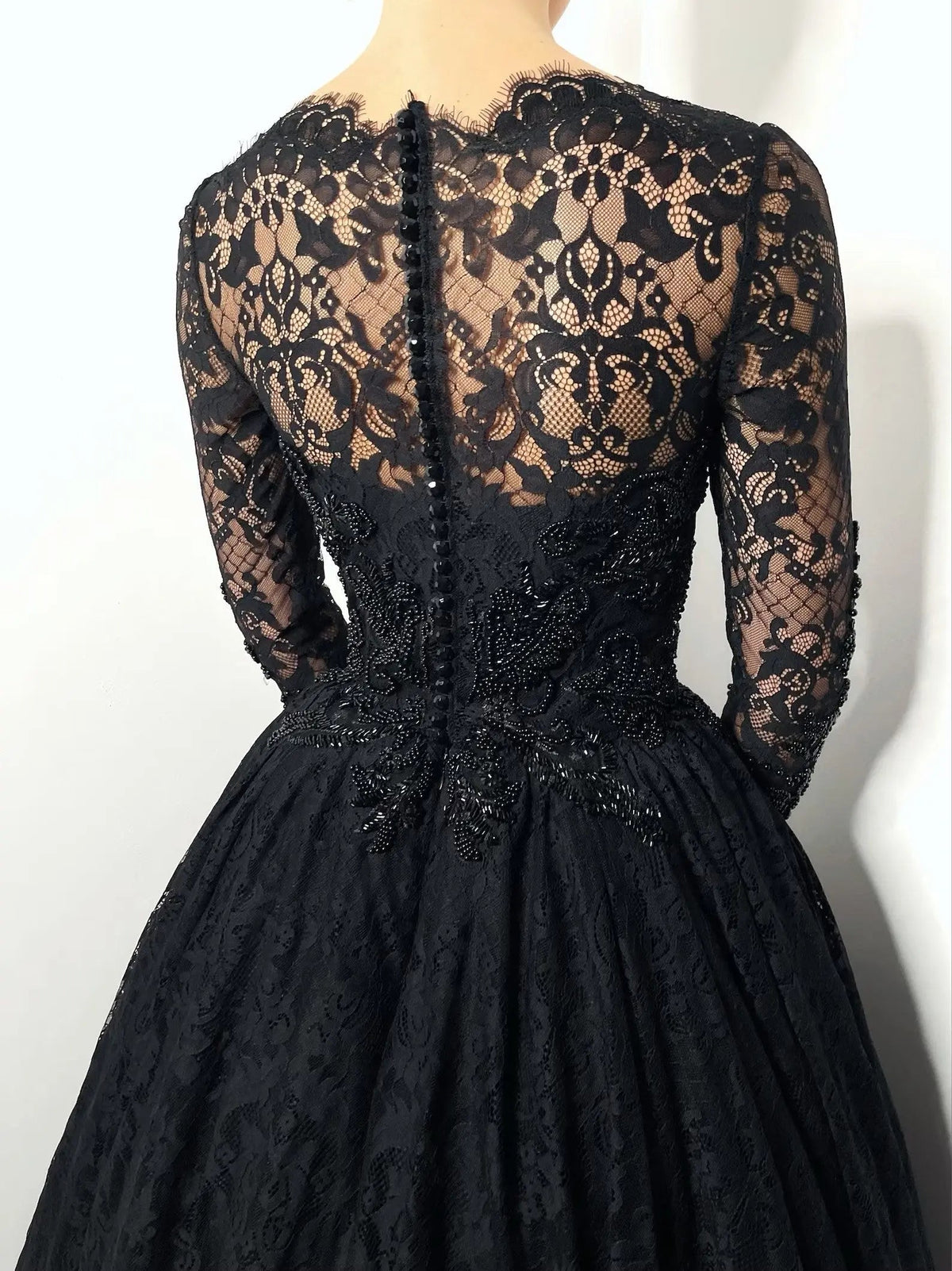 Black Luxury Gothic Wedding Dress Heavy Beaded Lace Ball Gown ZP197