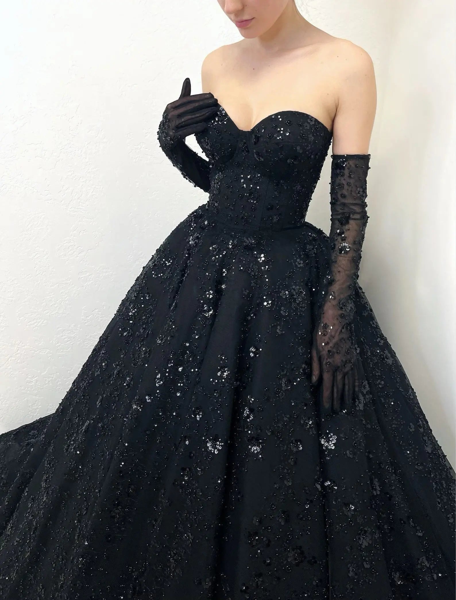 Black Luxury Gothic Sequin Ballgown Tulle Wedding Dress ZP030