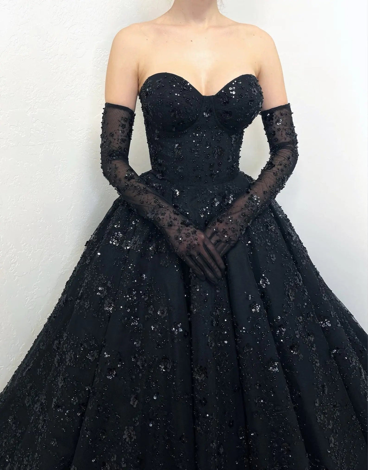 Black Luxury Gothic Sequin Ballgown Tulle Wedding Dress ZP030