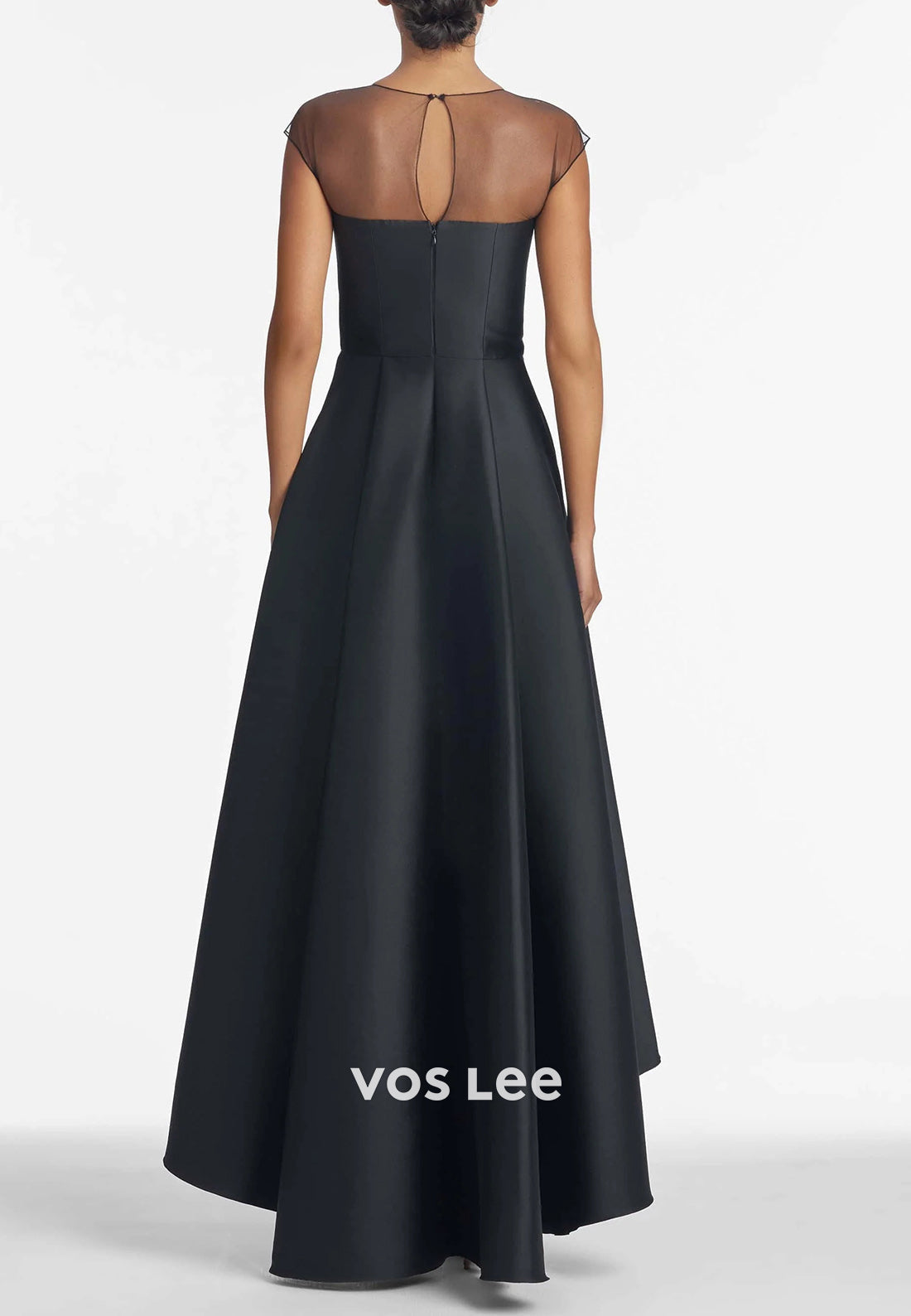 Simple & Classic High Low Illusion Neck Floral Embellished Pleated Mother of Bride Dresses