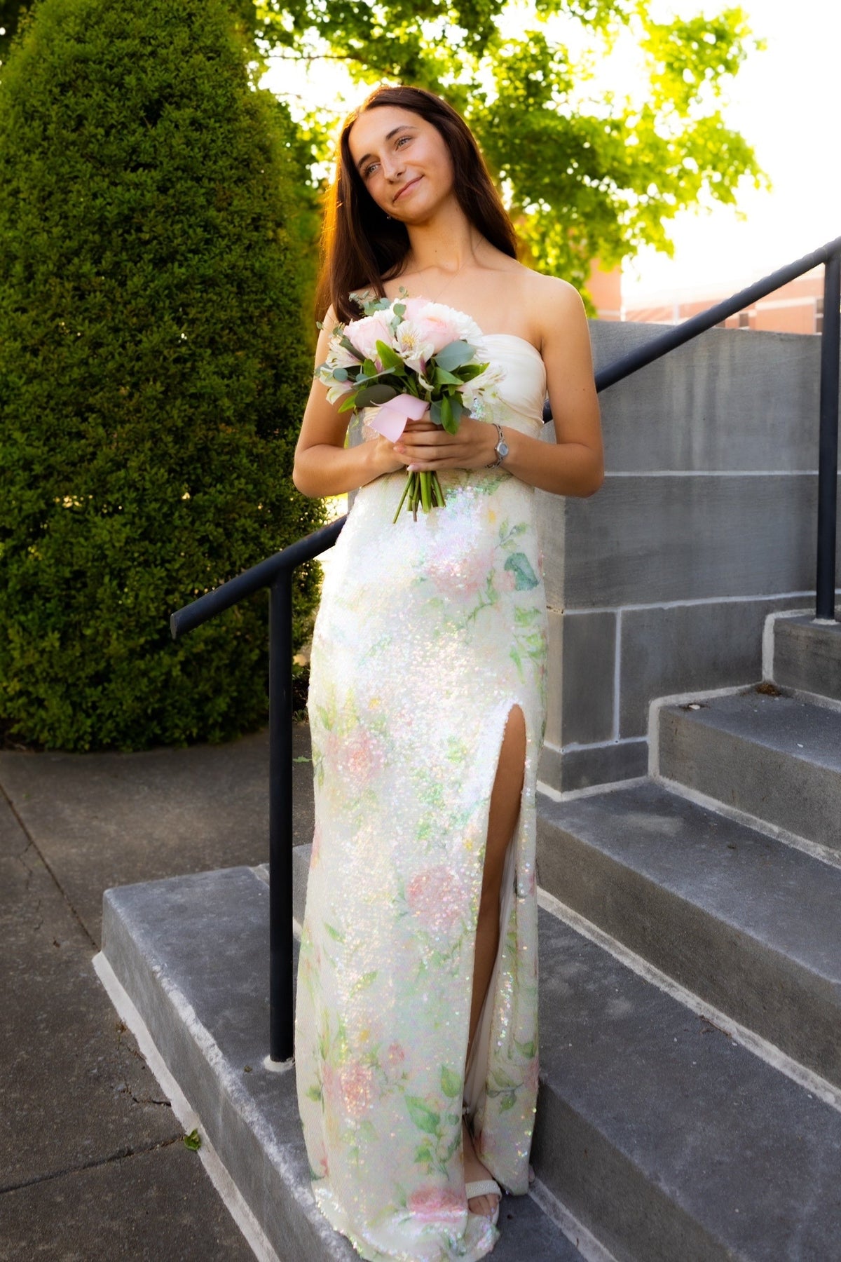 Bling Sheath Sweetheart Floral Printed Sequins Long Prom Dress