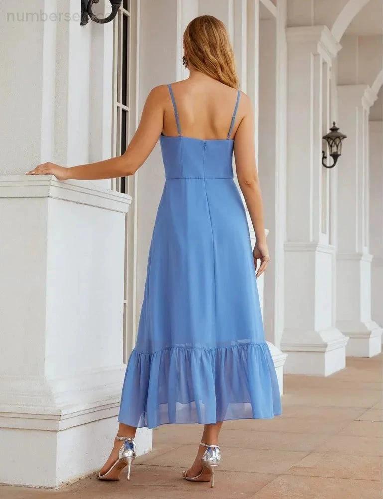 ZapDress Spaghetti Strap Chiffon Bridesmaid Dress Ankle Length Formal A Line Cocktail Party Homecoming Dress for Juniors (ZD16949)