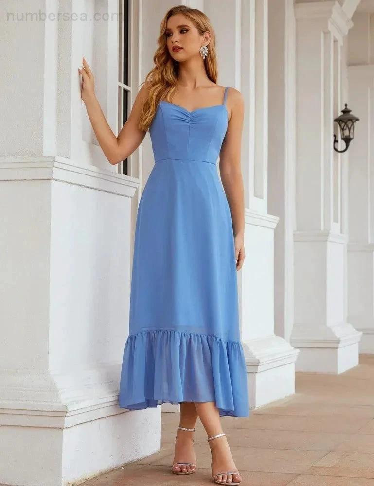 ZapDress Spaghetti Strap Chiffon Bridesmaid Dress Ankle Length Formal A Line Cocktail Party Homecoming Dress for Juniors (ZD16949)