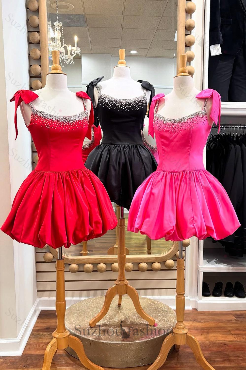Blue Beaded A Line Homecoming Dresses Short Cocktail Dresses With Bow