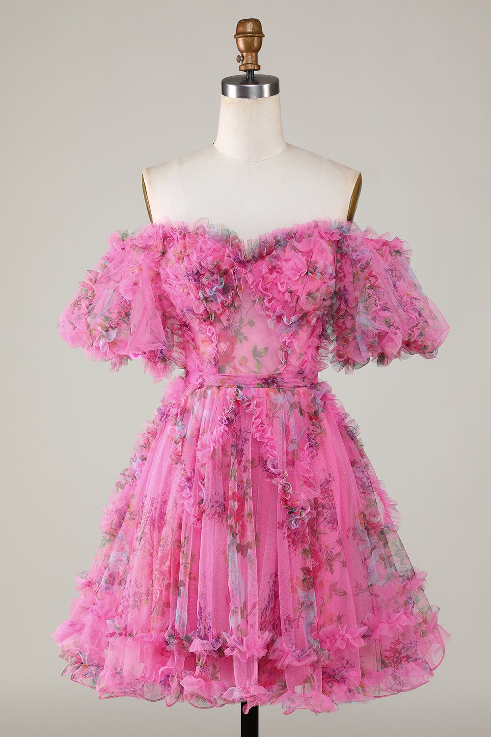 Blue Homecoming Dresses Corset Off The Shoulder Floral A-Line Short Cocktail Dresses