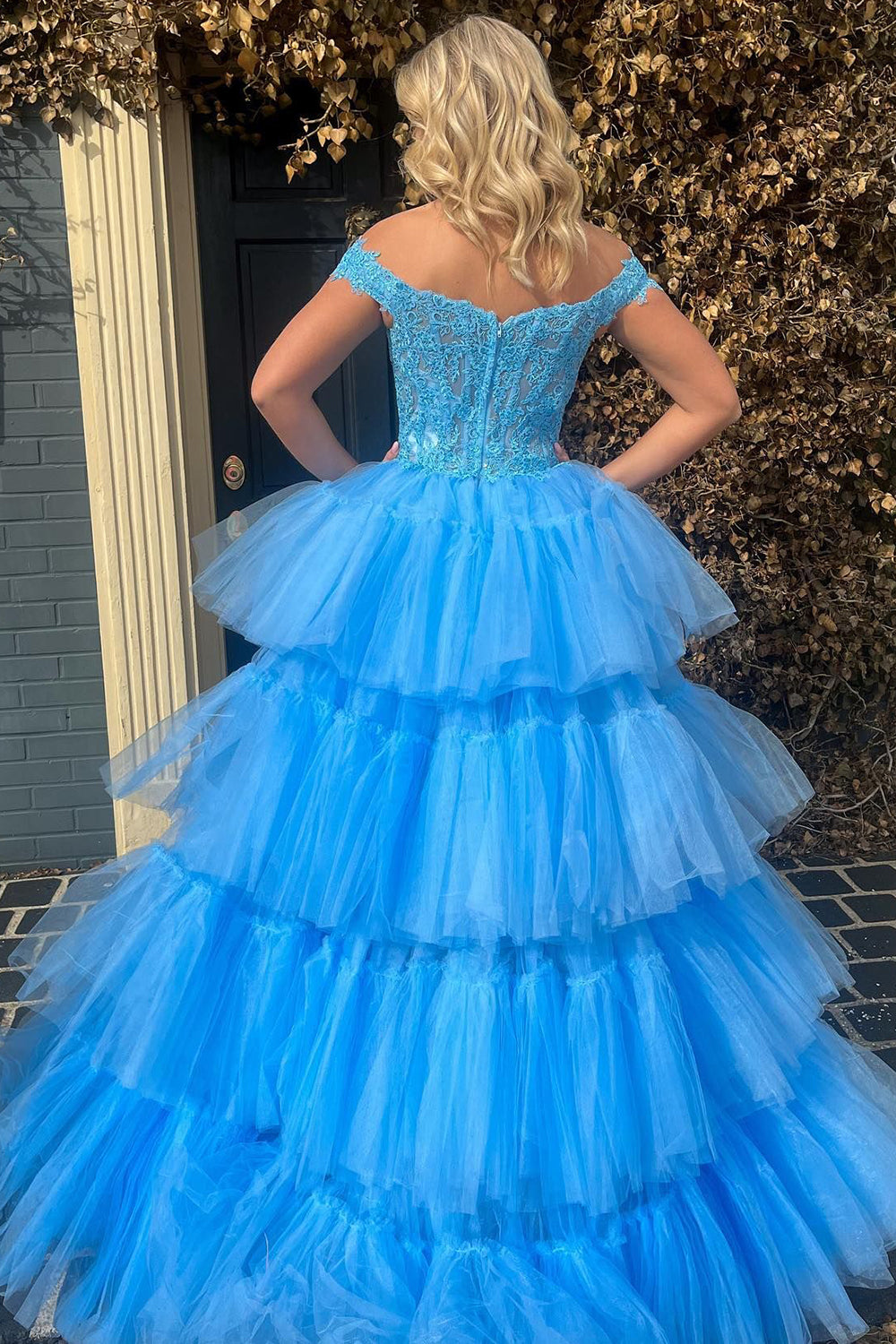 Blue Homecoming Dresses High Low Prom Dress with Lace