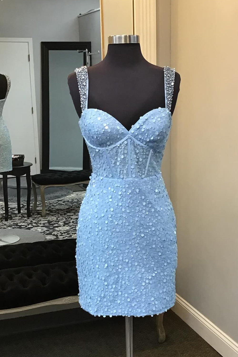 Blue Homecoming Dresses Sequin Corset Bodycon Prom Dress