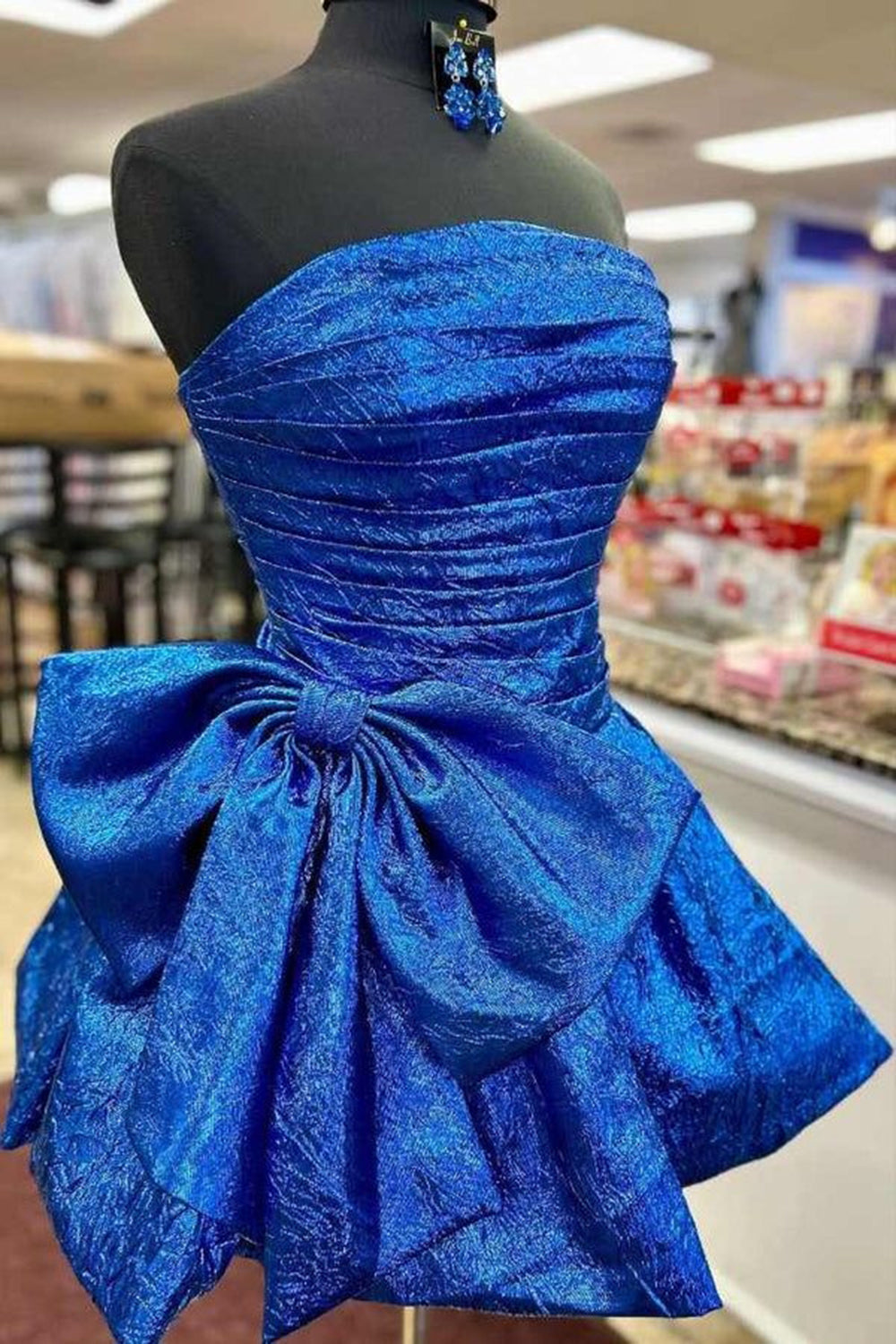 Blue Homecoming Dresses Strapless Corset A Line Short Cocktail Dresses With Bow