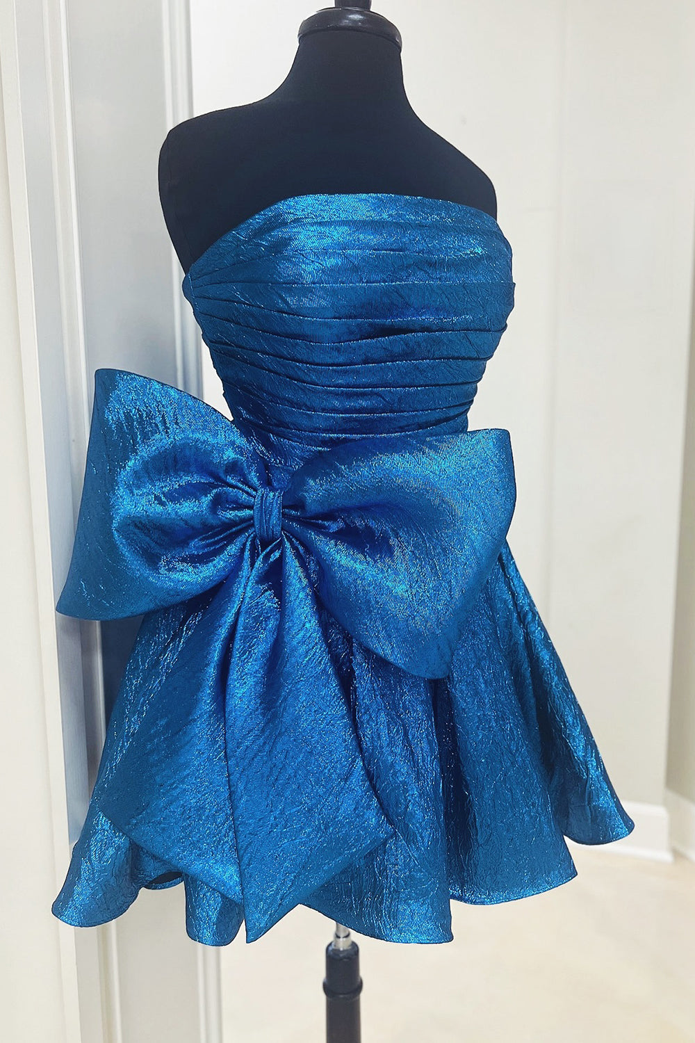 Blue Homecoming Dresses Strapless Corset A Line Short Cocktail Dresses With Bow
