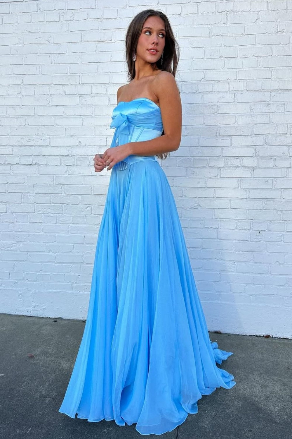 Pretty A Line Sweetheart Blue Corset Prom Dress with Bowknot - View 2 | VelvetHem