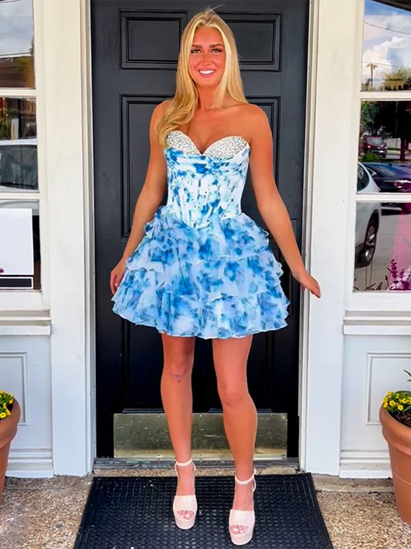 Sweetheart Strapless A-Line Beaded Floral Homecoming Dress - VelvetHem